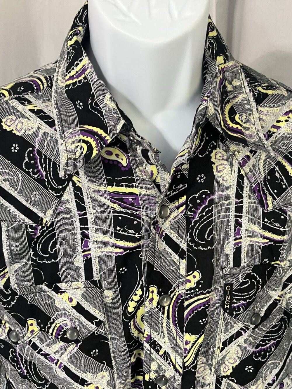 π€ Cinch Menβs Small S White Purple Yellow Modern Fit Long Sleeve Cowboy Shirt - Picture 1 of 5